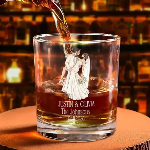 Couples Wedding Engaged Bachelor Party Personalized Glass, Happy Wedding, Friendship Whiskey Glass, State to State Engraved Bourbon Glass, Personalized Gift for Best Friend, Custom Name Rocks Glass, Friendship Gift, Birthday Gift,
