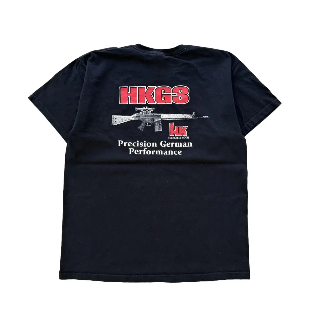 Men's Fitted Vintage Casual Round Neck Short-Sleeve Cotton Graphic Tee - Streetwear Top with 1990’s HKG3 Heckler & Koch German Precision Rifle Print