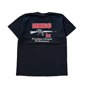 Men's Casual Round Neck Short-Sleeve Cotton Graphic Tee - Streetwear Menswear Top with Vintage 1990’s HKG3 Heckler & Koch German Precision Rifle Print