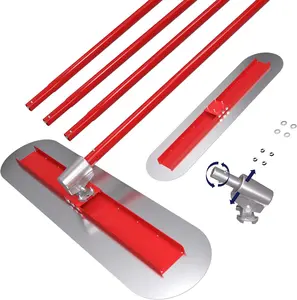 48" x 12" Stainless Steel Concrete Bull Float Kit, Round End Bull Float with Adjustable Bracket and 4 x 59.6" Handles, Concrete Leveling and Finishing Tool (Red)