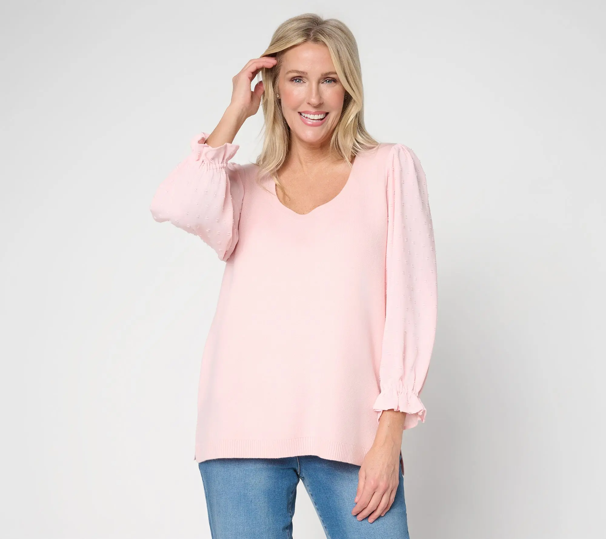 Ree by the Pioneer Woman Mixed Media Pullover_Long Sleeve Sweater