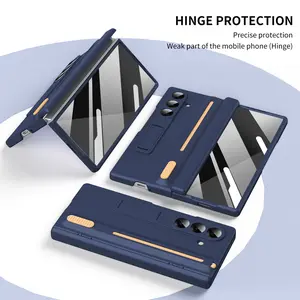 For Samsung Galaxy Z Fold 7 /Fold6/Fold5/Fold4/Fold3 Case with S Pen Holder & Slim Stylus, Z Fold 7 Pen Holder Case with Kickstand Z Fold 7 Hinge Cover Full Coverage Screen Protector Stand Case