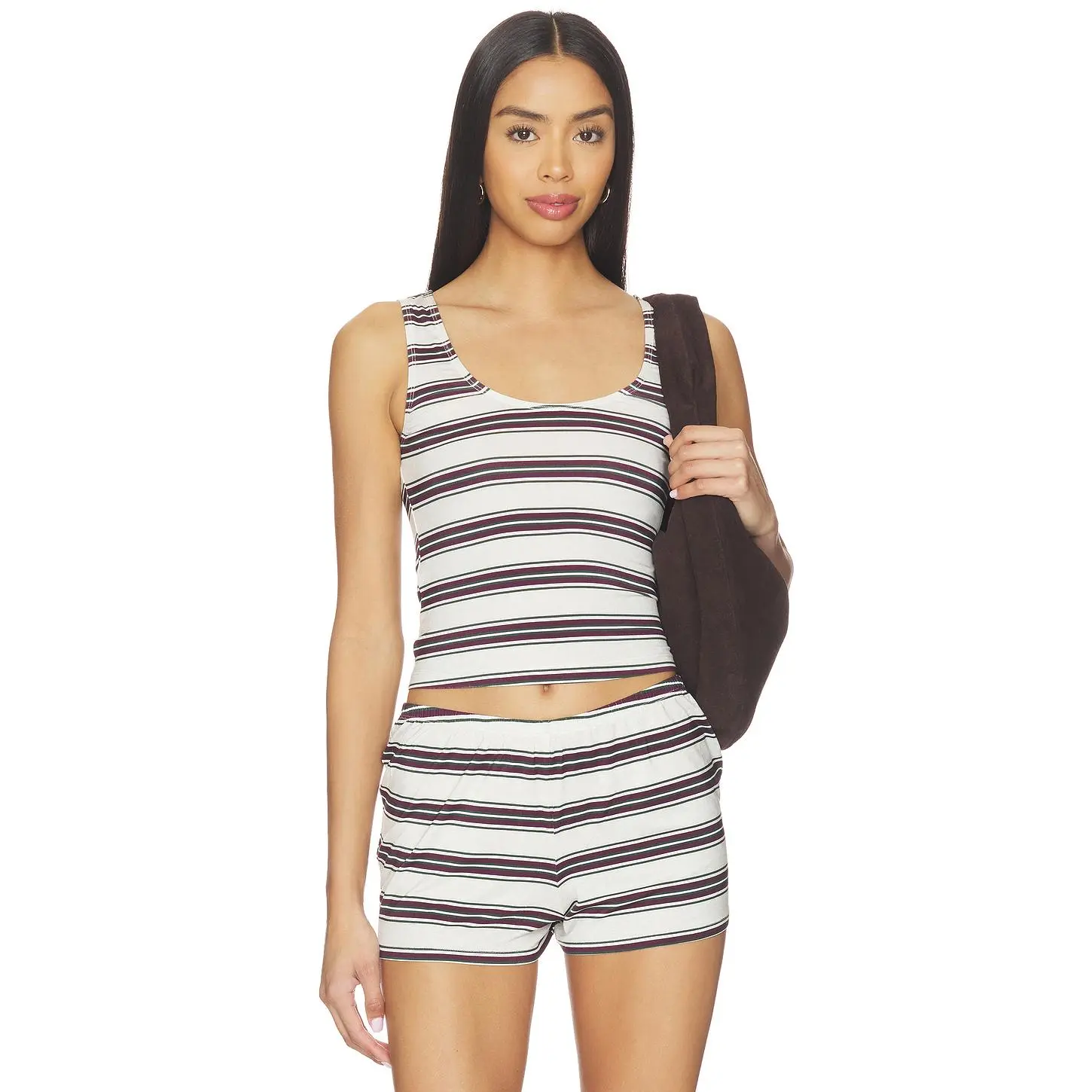 WeWoreWhat Scoop Fitted Tank in Heather Gray & Cherry