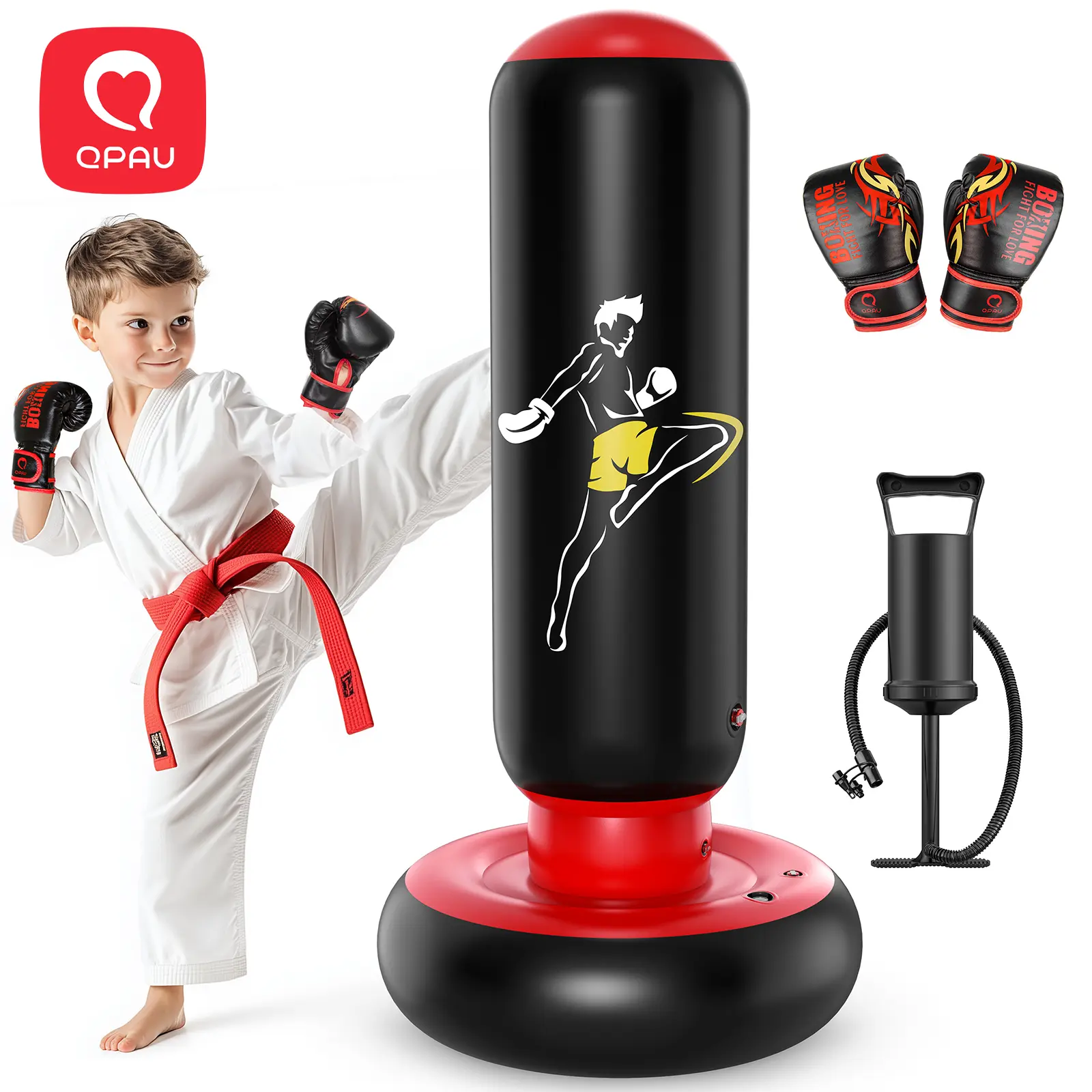 QPAU 66 Inch Inflatable Kids Punching Bag Toy with Boxing Gloves for Ages 6-12 Boys & Girls Ideal for Karate Taekwondo MMA Exercise Strengthening Fun Family Time - Energy homeessentials, back to school