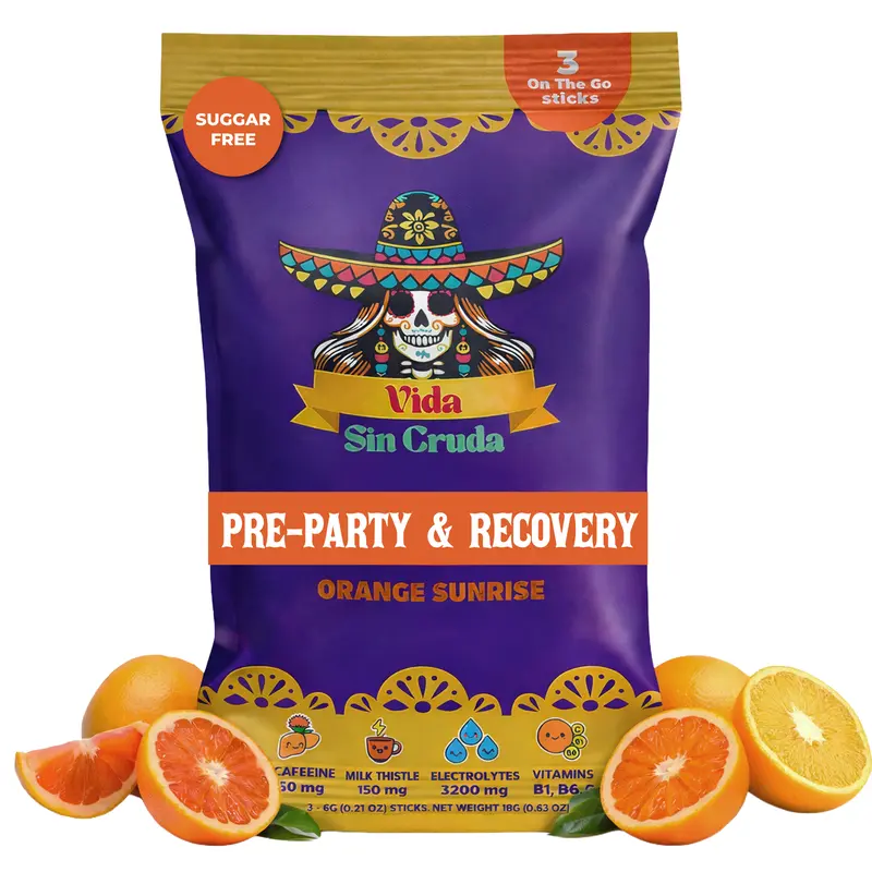 Orange Flavored Pre-party Power Hydration 3 On-The-Go Sticks with 150mg Milk Thistle, 3200mg Electrolytes, & 50mg Caffiene