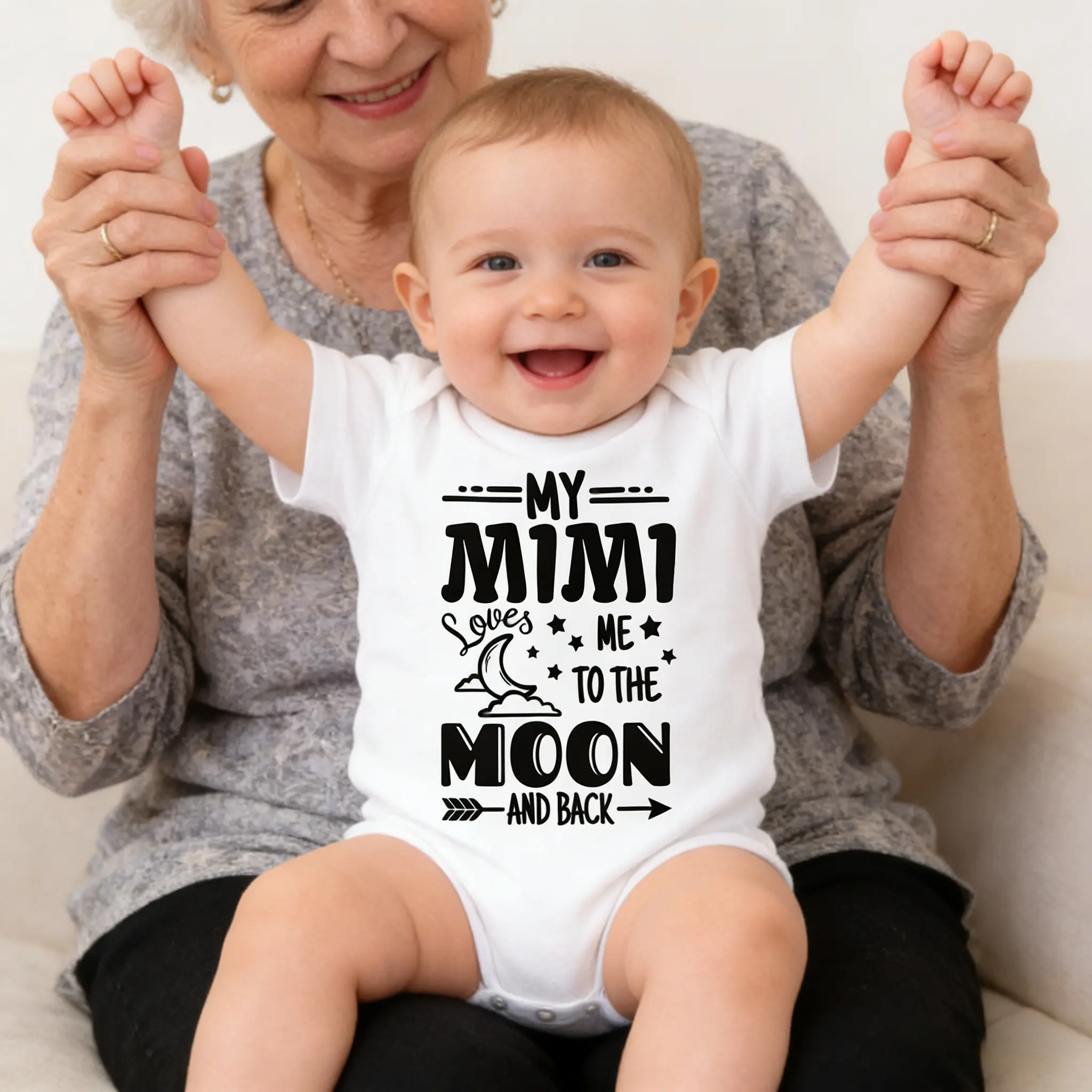 Cute Cotton "My Mimi Me To The Moon And Back" Newborn Baby Bodysuit, Grandma-Matching Outfit for Granddaughter/Grandson, Boys' & Girls' Tops, Mother’s Day Gift