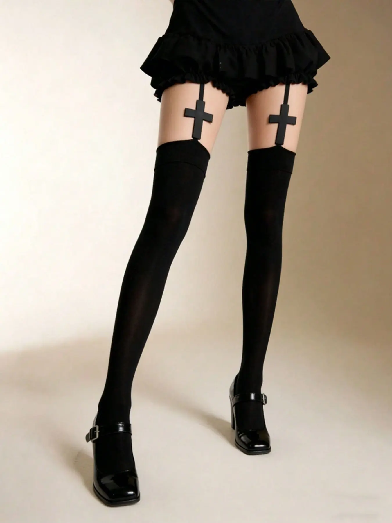 Suspender Stockings with Cross Garter Straps, Sexy Gothic Style Tights, Slim-Fitting, All Seasons, Daily Wear, Lingerie, Underwear
