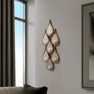 360 stand 52 in. Gold & Gray Distressed Geometric Glass & Metal Wall Sconce Pillar Candle Holder, Handcrafted Home Decor Decoration for Room Ambient Light, Gift Item, Decorative