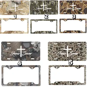 Jesus Saves Camo License Plate & Frame – Christian Cross Car Tag Frame, Hunting Camouflage Auto Accessory