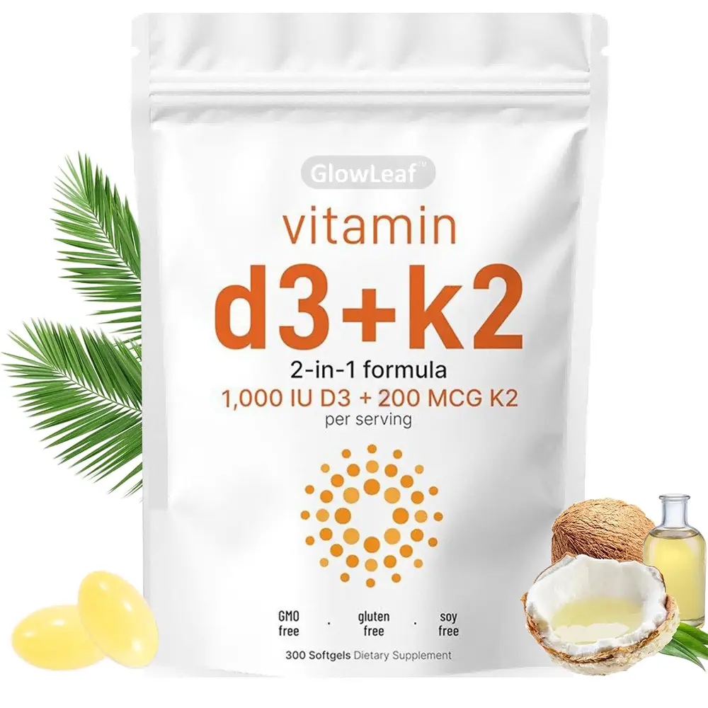 Vitamin D3 K2 5000 IU, 300 Virgin Coconut Oil Softgels, 2 in 1 Vitamins Supplement D & K, Dietary Supplemental Pack, Mothersdaygift, Summervibes，D3+K2 Soft Capsules (300 capsules/bag)