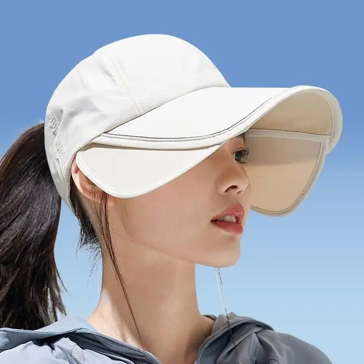 Summer sun hat for women with extra-large, extra-wide brim, outdoor sports, full-face coverage, open-top baseball cap, ponytail-friendly sun hat