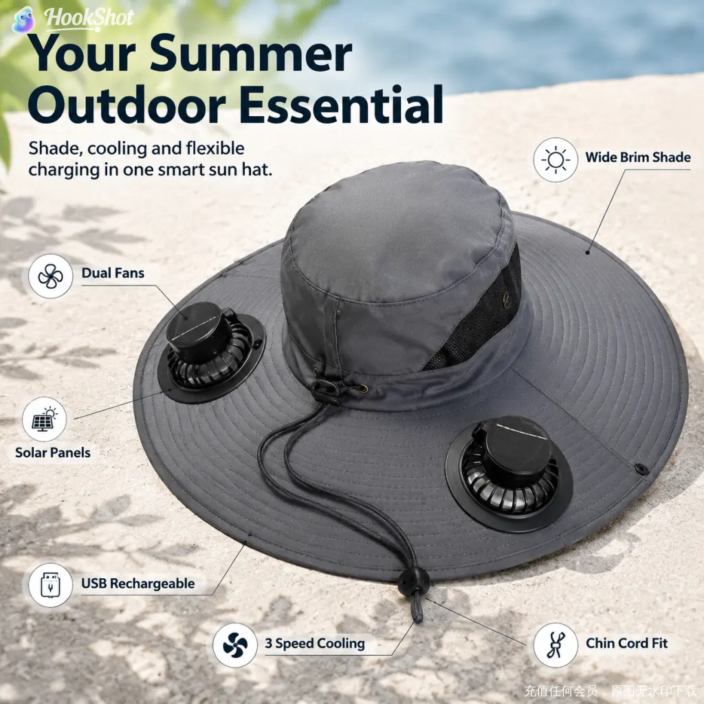 Solar Powered Fan Fishing Bucket Hat for Men Women, UPF 50+ UV Protection Wide Brim Sun Hat, Breathable Cooling Outdoor Hat with Fan for Fishing Hiking Camping Gardening Beach