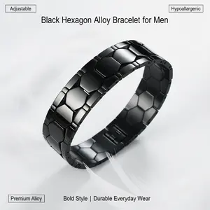 Upgrade Your Style with This Bold Hexagonal Alloy Bracelet. Unique Honeycomb Design for the Modern Man. Durable, Lightweight, and Hypoallergenic. The Perfect Statement Piece.