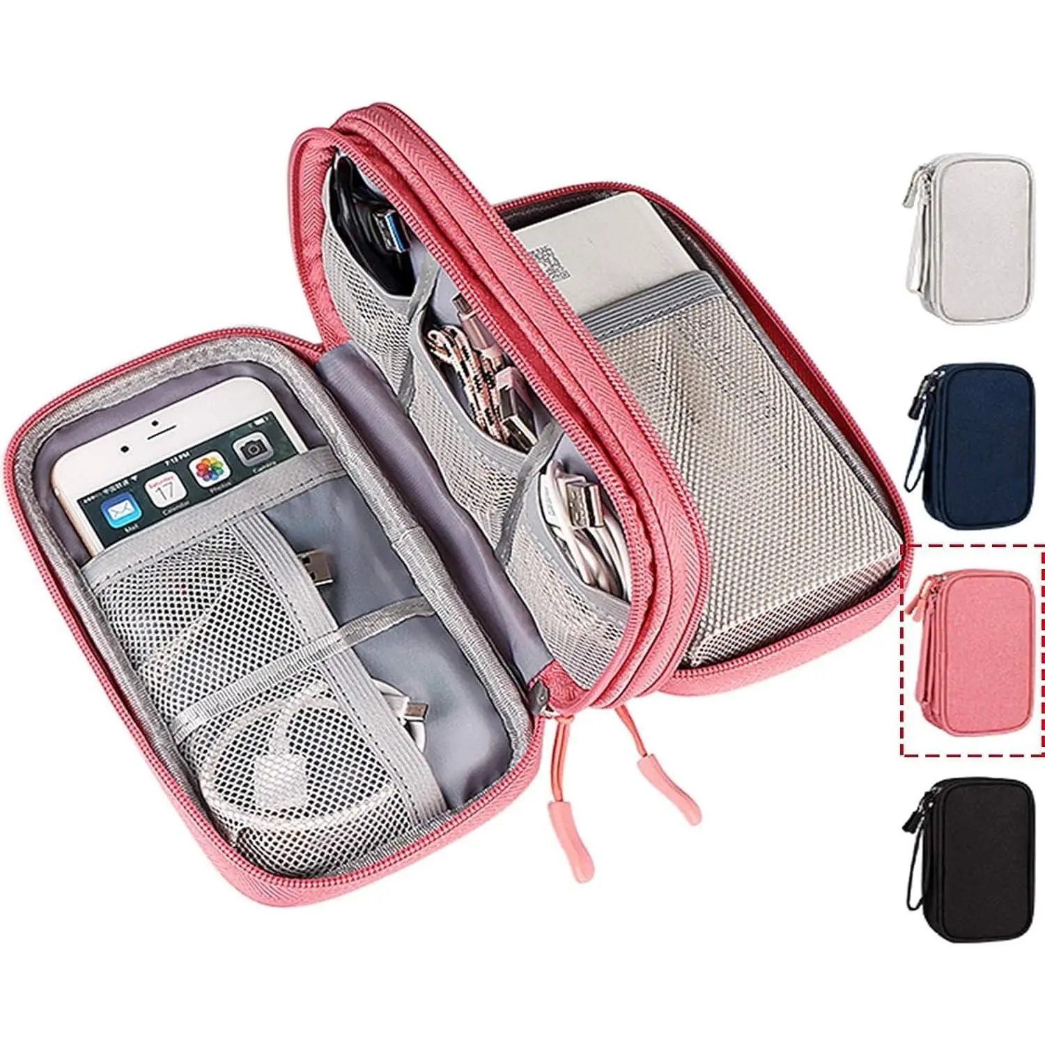 Waterproof Travel Organizers Multi-Compartment Electronic Pouch - Padded Interior Small Storage Bag (7.5in L*4.3in W*2.2in H) for Device Protection, Power Banks, Cords, Chargers, Mice, Earphones, Flash Drives, Ideal Gift