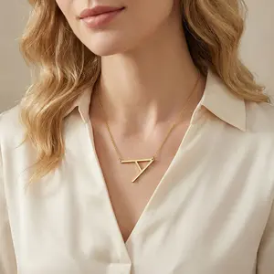 Fashion Sideways Initial Necklace for Women Large Letter Pendant Monogram Chain Choker for Party Jewelry and Gift