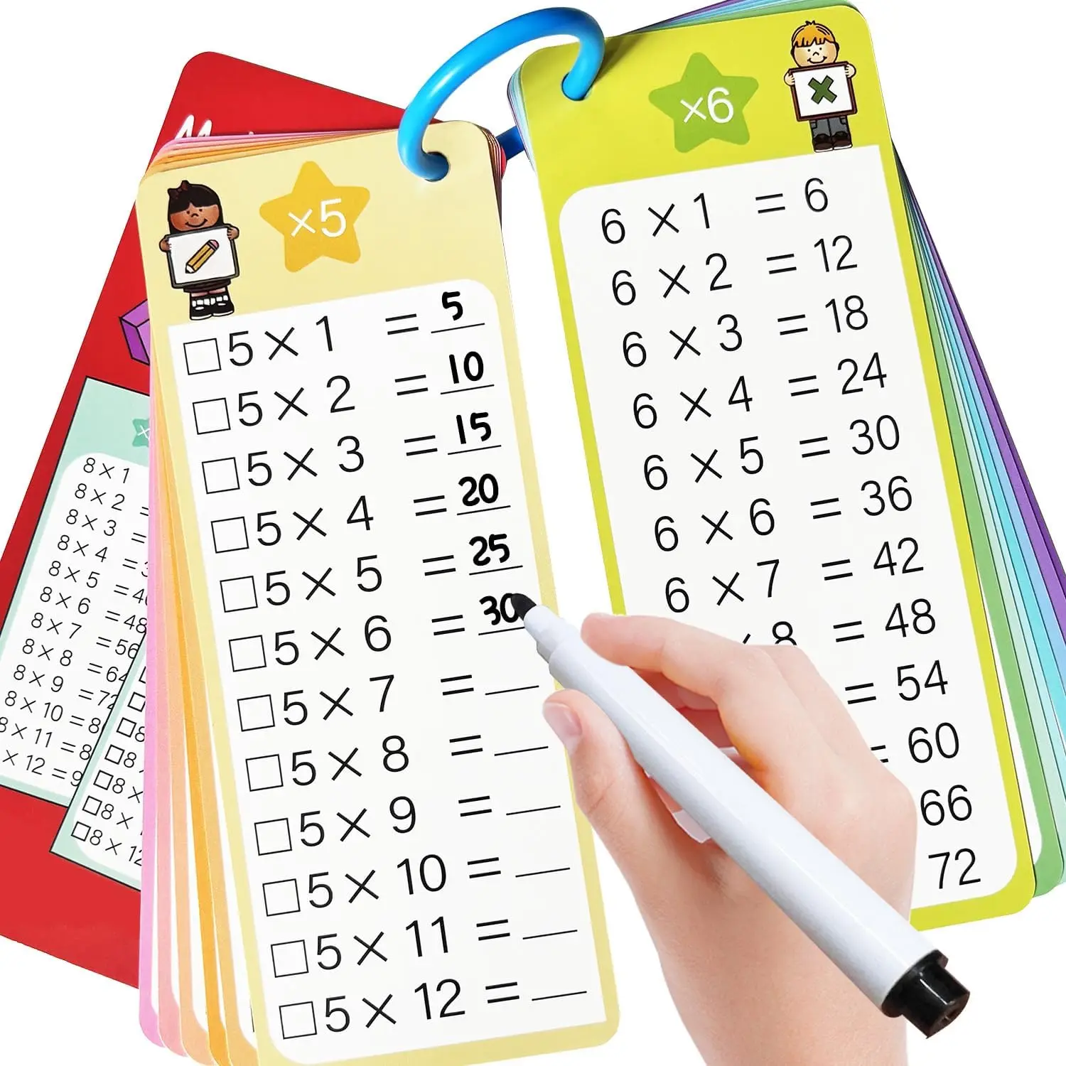 Multiplication Flash Cards 0-12 15PCS Times Table Flash Cards Chart with Dry Erase Markers Sorting Ring 1st 2nd 3rd Grades Educational Math Multiplication Game for Kids Classroom Home