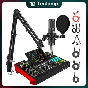 Tenlamp G10-P15 Cantilever Sound Card Kit, Upgraded Cantilever Bracket, Customizable Sound Effects, Condenser Microphone, Suitable for Live Streaming, Gaming, Vocal Podcasting, 2-Level Noise Cancellation, and Computer Audio Mixing