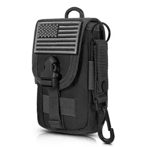 Phone Case Bag, Small Tool Waist Pack Tactical Pack Molle Fixed Belt Clip Bag with Flag Patch and Water Bottle Hook, 4.7"-6.7" Phone, Versatile Bag