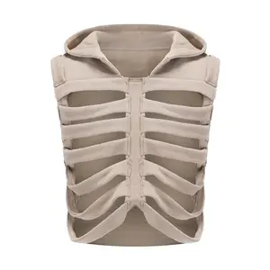 Men’s/Women’s Sleeveless Hooded Vest — Hollowed Skeleton Streetwear Gilet Hoodie for Parties; Skeleton Raglan Hooded Sweatshirt Vest
