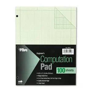 212 MAIN Engineering Computation Pad, Ruled Pages Paper, 5 Squares Quad Rule, Letter Size Green, 100 Sheets per Pad, Chipboard Back, Quadrille Grid