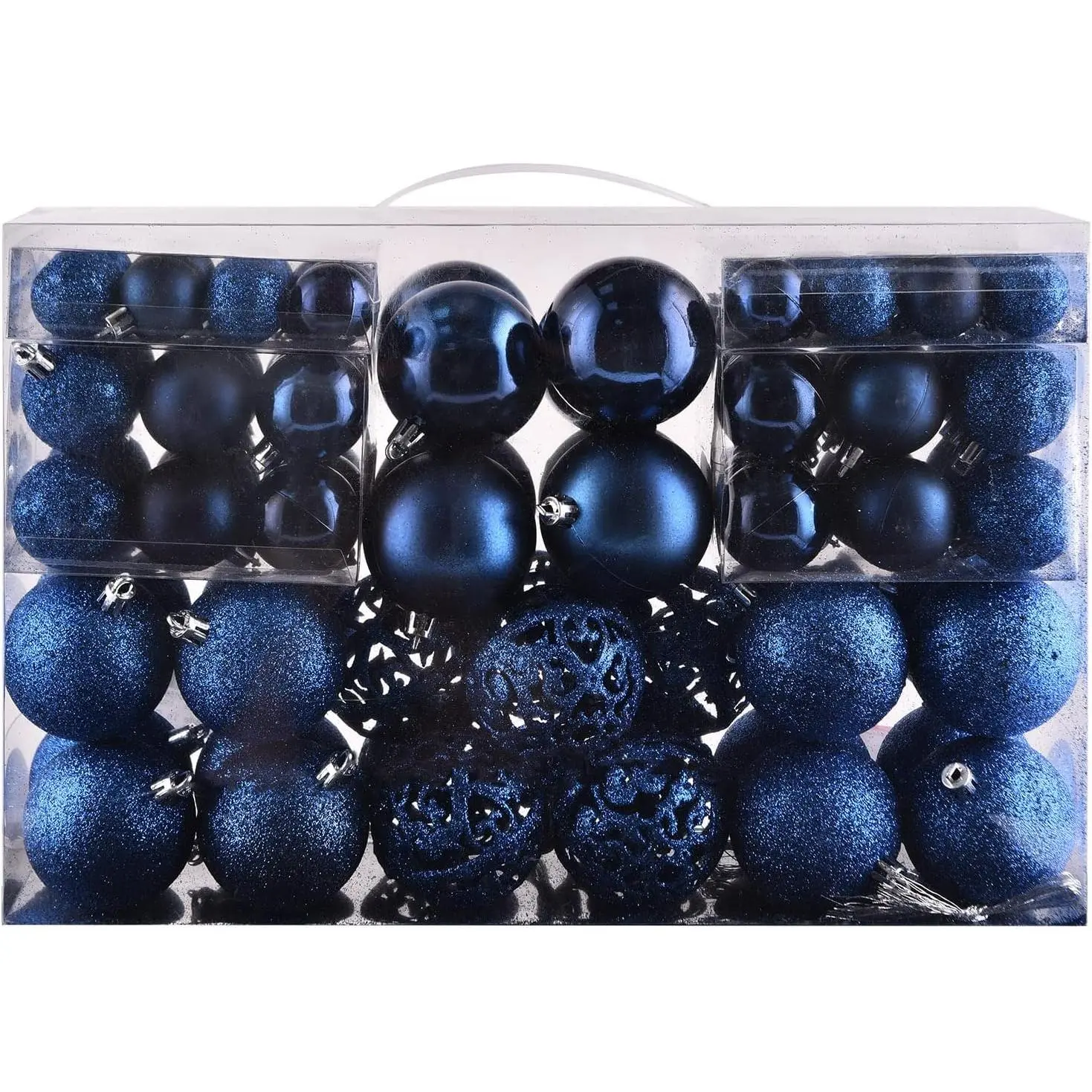 Christmas Balls Tree Ornaments Set, Shatterproof Xmas Decorations Set with Reusable Hand-held Gift Package for Holiday Indoor Tree Decor (100Pcs, Dark Blue)