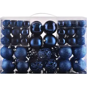 Christmas Balls Tree Ornaments Set, Shatterproof Xmas Decorations Set with Reusable Hand-held Gift Package for Holiday Indoor Tree Decor (100Pcs, Dark Blue)