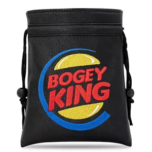 Golf Cuffed Drawstring PU Small Ball Bag, Waterproof Embroidery Handheld Waist Bag, Bogeys King Design, Ideal Golf Accessory