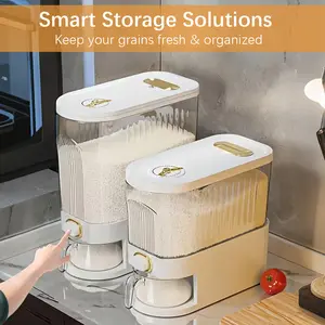 Sealed for rice Storage Container | Plastic Food Storage Box with Measuring Cup - Kitchen Grain Jar, Suitable for Rice, Cereals, And Pasta.