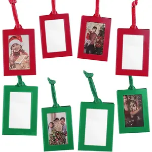 Christmas Photo Ornament Frames - Red & Green Mini Picture Frames - Set of 8 - Small Holiday Frames for Gifts or Hanging on Christmas Trees