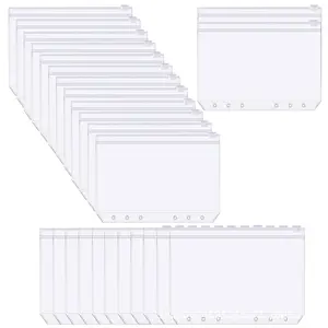25pcs A5 Size 6-Hole Binding Bags, Plastic Zipper File Folders, Waterproof 6-Hole Zippered Ring Binder Pockets, Document Receipt Book Organizer, Binder Pockets, Budget Cash Envelopes for Budgeting, Loose Leaf Bags for 6-Ring Budget Binder, Storage Binder
