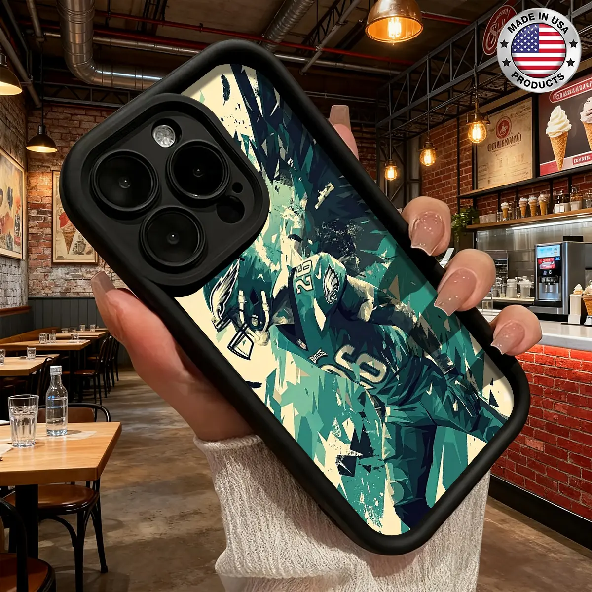 Cool Green Football Player Sports Graffiti Aesthetic Game Fan Case for iPhone 17 16 15 14 Pro Max 13 12 11 XR XS Plus Air Slim Shockproof Anti Drop TPU Cover Gift For Men Boys