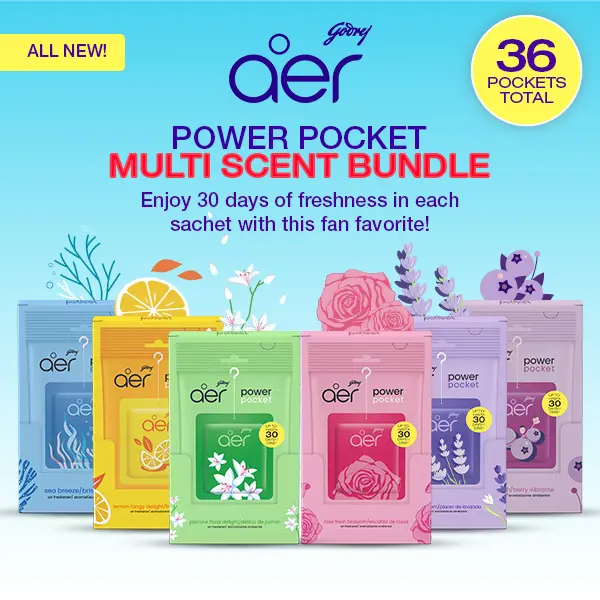 Aer Power Pocket Mono Carton Aroma Bundle - Sea Breeze, Tangy, Jasmine, Rose, Lavender, Berry Scents - 6x6 (36 Units Total) for Bathroom Everyday Use