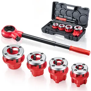 【fathersdaygift】VEVOR Ratchet Pipe Threader Kit with 4 Dies1/2" NPT3/4" NPT1" NPT1-1/4" NPT Manual Ratcheting Pipe Threading ToolPortable Pipes Threader Set with Toolbox for Plumbing Installation & Repair