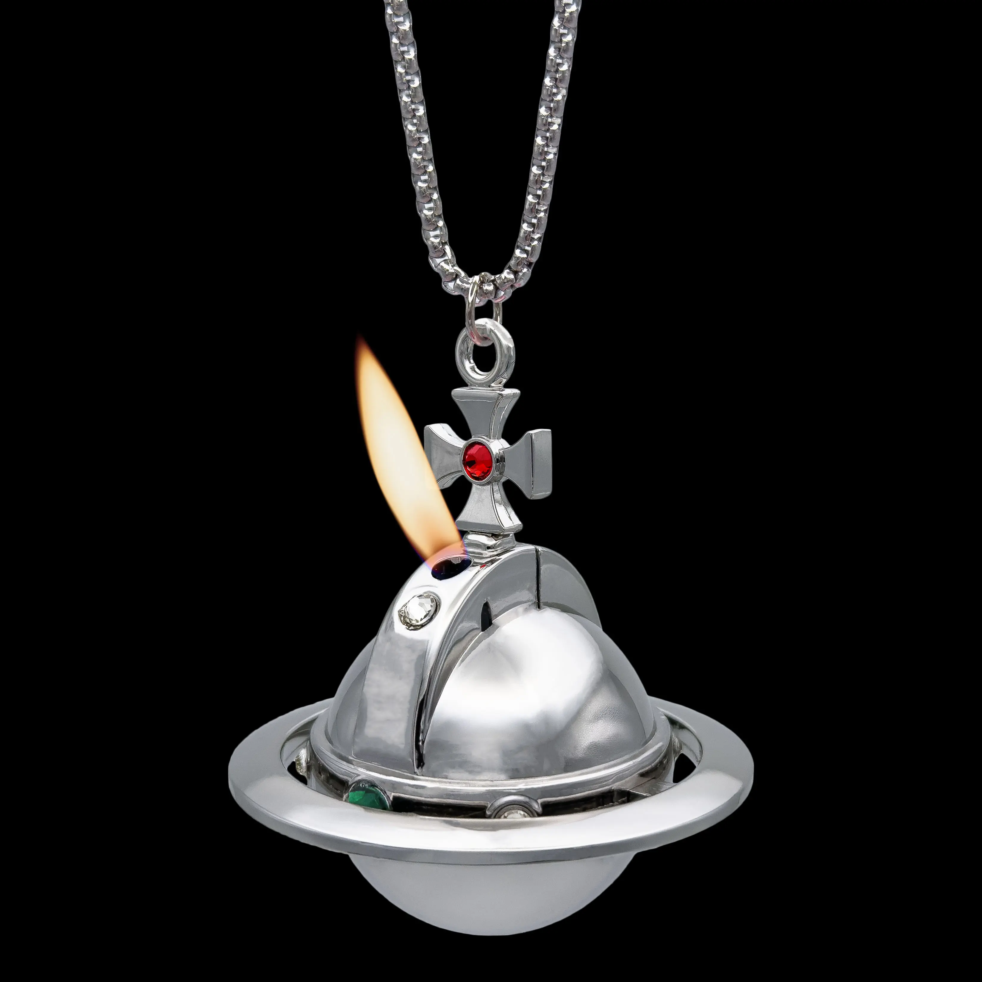 NANA Orb Lighter Necklace | Anime Shin Lighter Torch Saturn Pendant Chain, Punk Gothic Fashion Jewelry Gift, Refillable, Adjustable Flame (Butane Not Included)