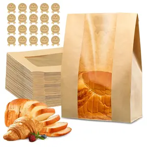 Heavy duty Bread Bags - 50% Thicker Sourdough Paper with Window, 13.7x8.2x3.7in, Storage Bags for Homemade Bread, Cookies & Snacks, Cute Sealing Stickers