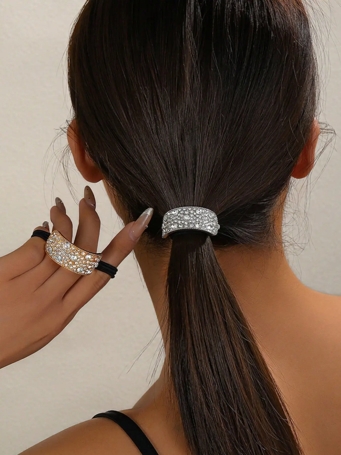 2pcs Shiny Crystal Rhinestone Stretchy Ponytail Holder, Sturdy Elastic Band Adds Sparkle To Hairstyle, Hair Bobble, Hair Tie, Hair Elastics, Scrunchies, Cute Hair Accessories Set