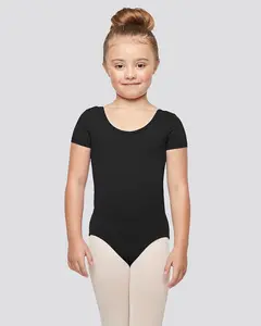 Girls Bowknot Short Sleeve Cotton Ballet Leotard