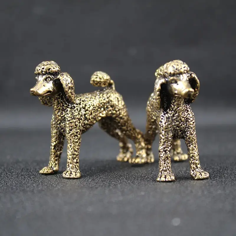 Vintage Solid Copper Poodle Dog Figurine, Collectible Decorative Tea Pet Zodiac Dog, Desktop Decoration Craft, Home Decor Ornaments, Animal Decorations, Personal Collection Gift, Statues, Figurines for Collectors, Cute Collectible Figurines