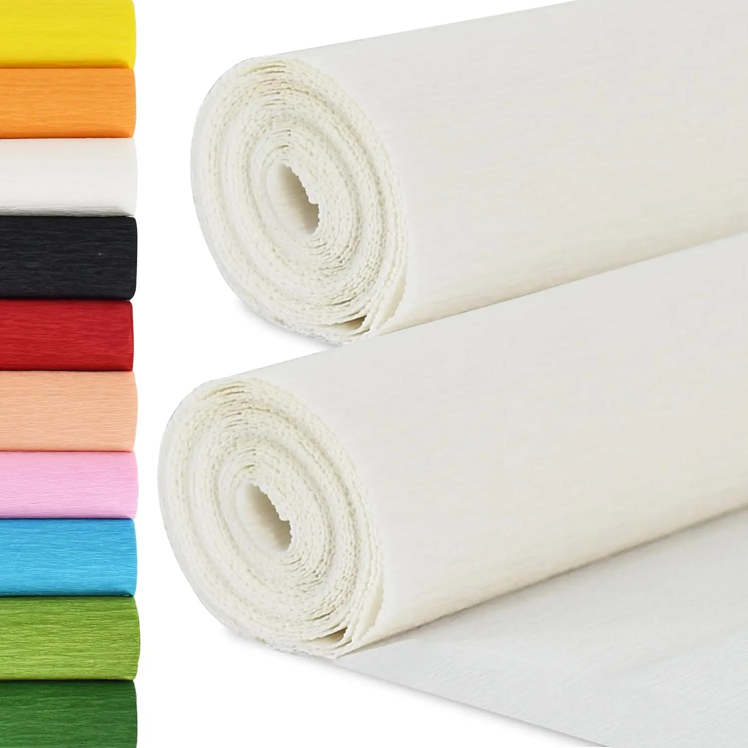 White Crepe Paper Roll Form Units (2-Pack) - 9.8 in Wide, 8 ft Long, Tear-Resistant Easy-Cutting Soft Craft Paper for Floral DIY Projects, Decorative Packing Gifts & Wrapping, Office Stationery Supplies