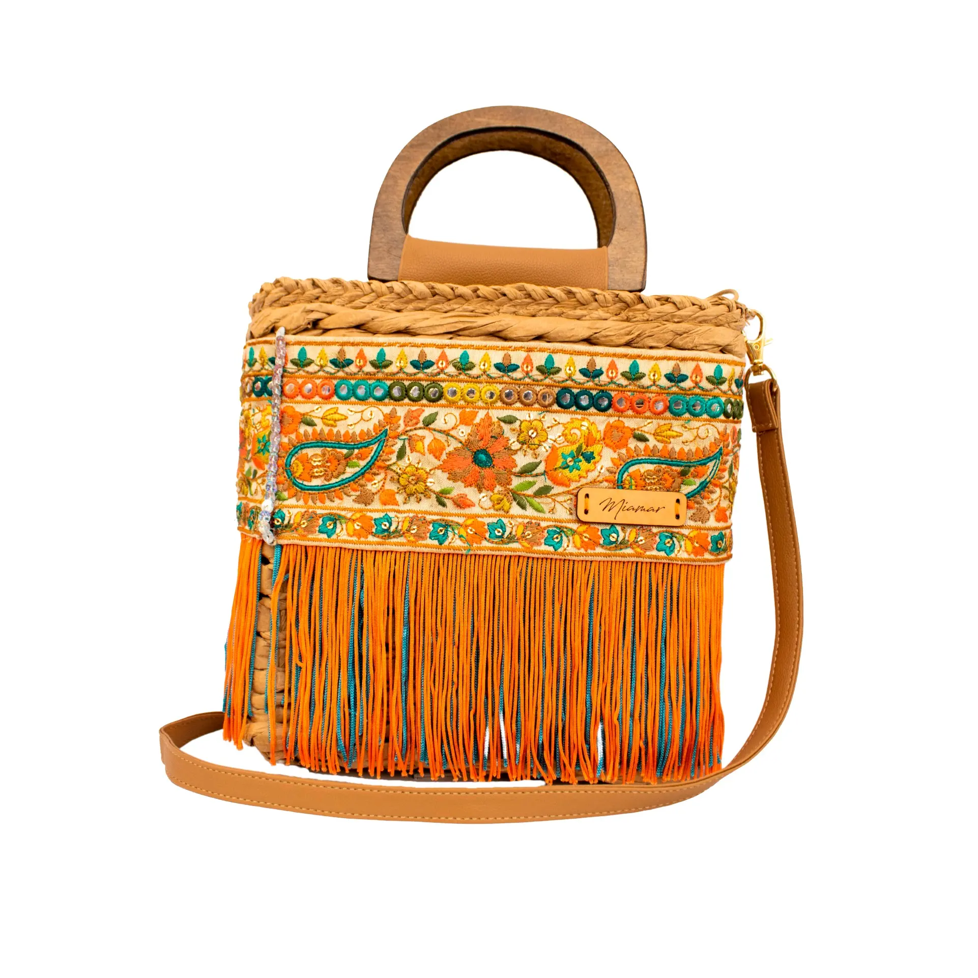 Mini Verditer Tote: Olive Green & Orange Elegance - Handcrafted Eco-Friendly Women's Tote Bag