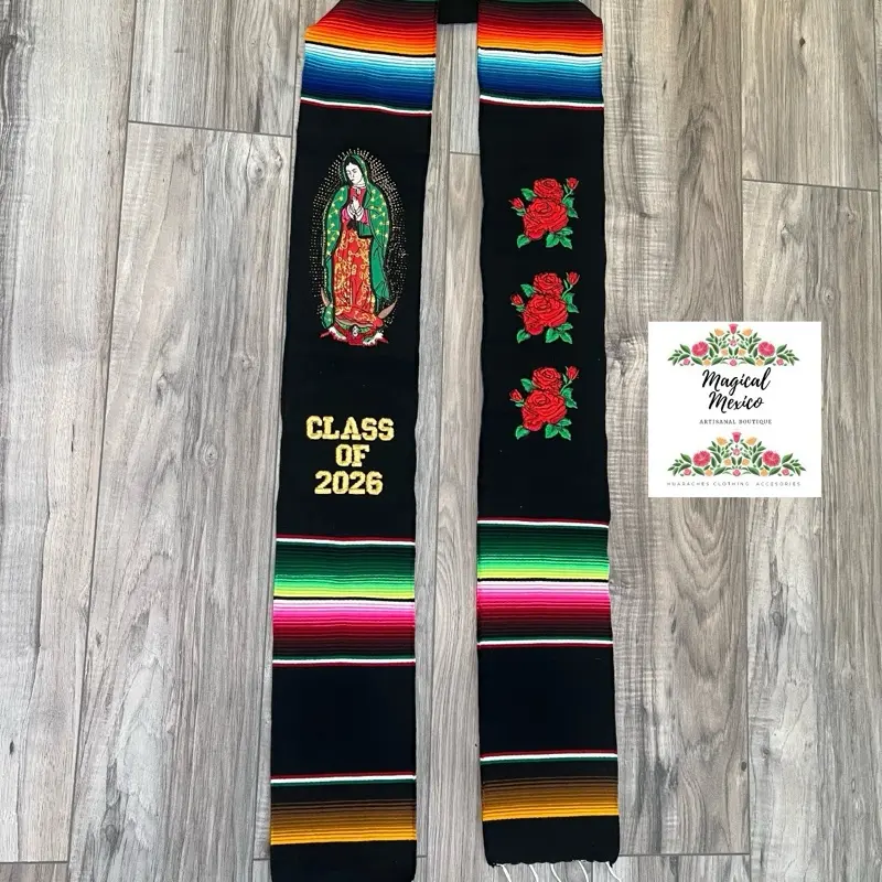 Class of 2026 Virgin of Guadalupe and roses grad stole / virgencita sarape sash/ sarape graduation stole /  Estola de graduacion virgen de Guadaluprupe