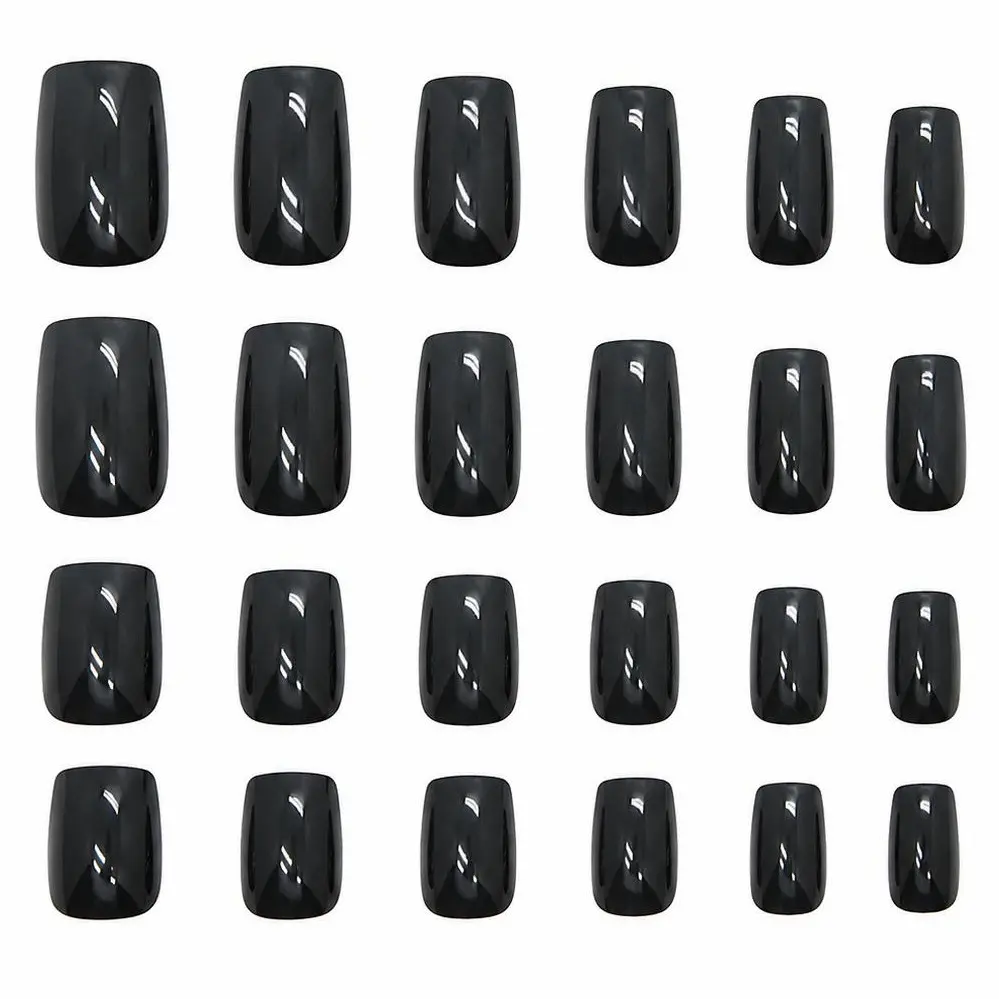 24Pcs Glossy Black Press on Nail Sets Short Square Fake Nails Reusable Full Cover Nail Tips for Women Manicure Kit