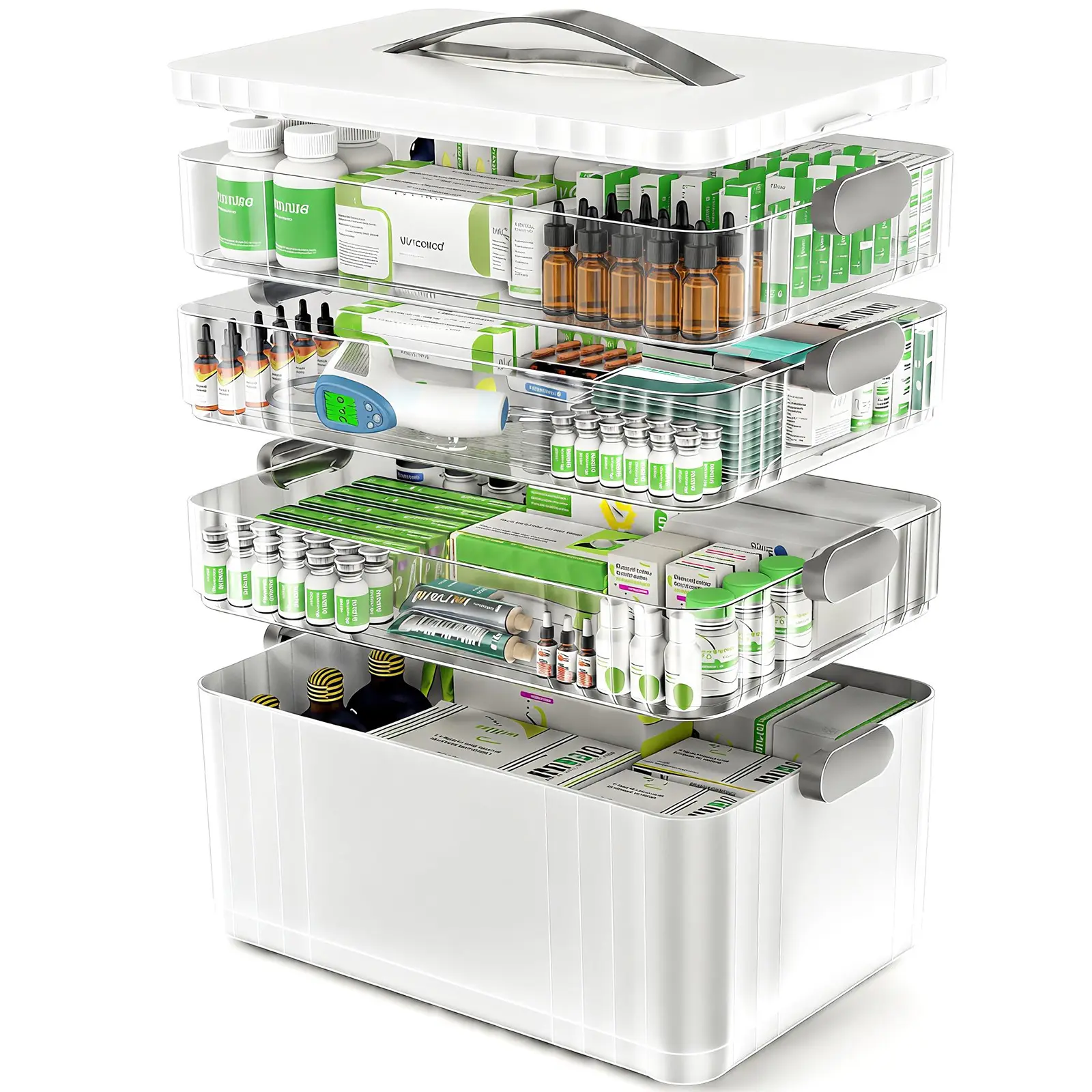 7CODE 4-Tier Medicine Organizer,Portable Medicine Cabinet with Sliding Rail, Integrated Medication Storage Box, Sliding Drug Cabinet, Household First Aid Medicine Box, Large Capacity,Healthcare