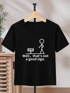 Boys' Cotton Slogan T-Shirt - "Well That's Not a Good Sign" Meme Graphic, Funny Stick Figure Bad Sign, Short Sleeve Humor Tee for Toddlers, Gift for Sarcastic Little Boys