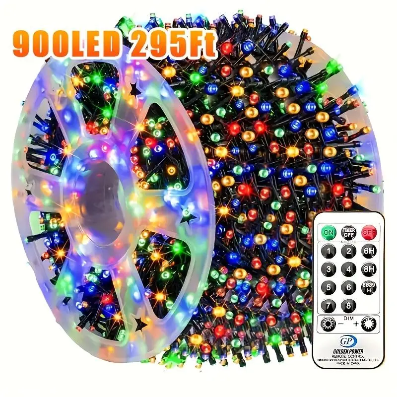 Hoodink 900LED 295FT Light String with 8 Modes Timer & Remote Control for Home Garden Yard Wedding Decorations Magical Festive Lighting