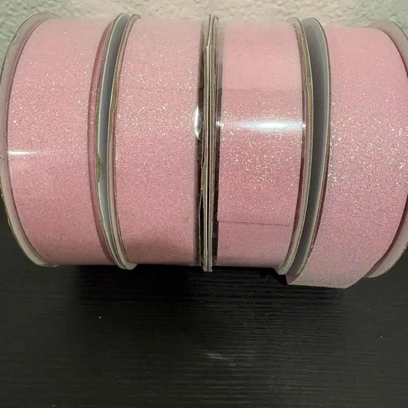 7/8" Frosted Sparkling Pink Glitter Ribbon -25 yards
