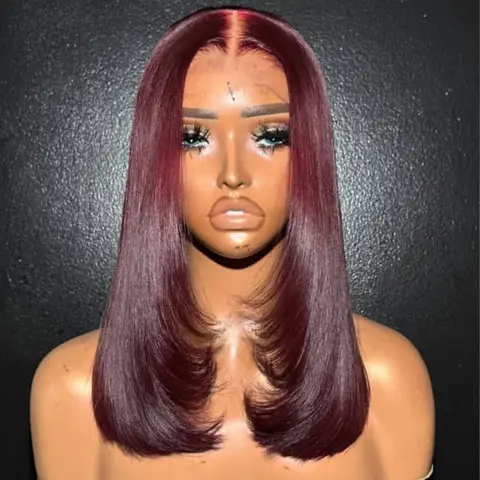 Burgundy Short Bob Human Hair Wigs 180% Density 13X4 HD Transparent Lace Front Human Hair Wig Dark 99J Pre Plucked For Woman