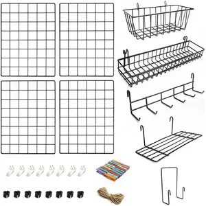 4 Pack Wire Wall Grid Panel With Accessories Includes Hanging Baskets, Letter Sorter, Shelf & Hook Rack Grid Wall Panels Photo Grid Hanging Home Office & Kitchen Décor