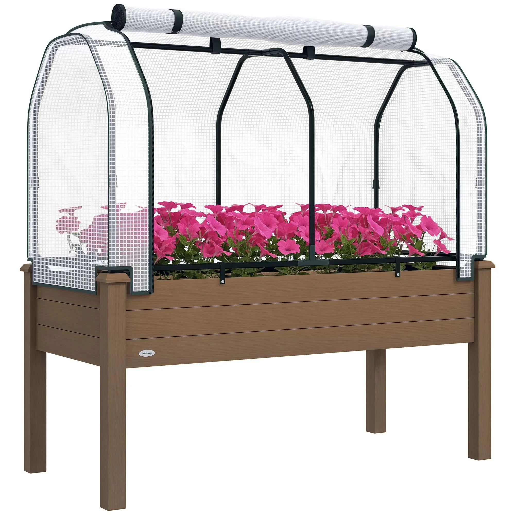 Outsunny Wooden Raised Bed Garden Kit - Elevated Wood Stand with PE Greenhouse Cover, Breathable Fabric, Elevated Design, Outdoor Planters for Porch, Keeps Plants Protected, Allows Sunlight Pass, Backyard Home Improvement Accessory