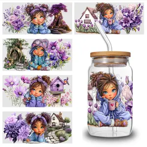 5 Sheets Cute Girl UV DTF Stickers UV DTF cup packaging transfer sticker, 16oz carafe decoration, suitable for any smooth object surface, craft decoration, glass decoration, campus decoration, small gifts for friends, small gifts for family.